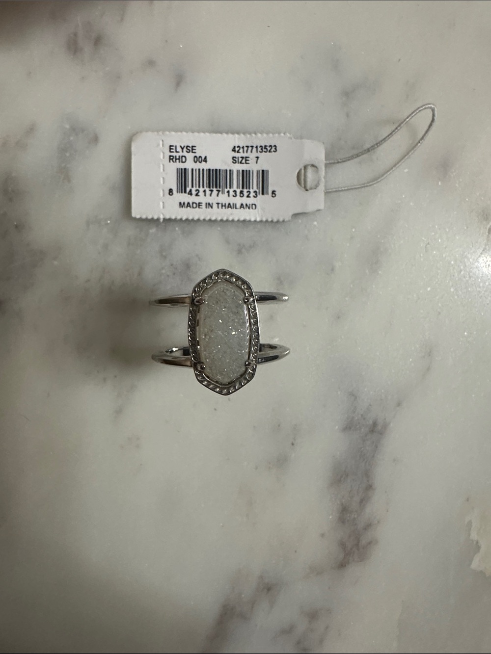 Kendra Scott White Druzy Double-Band Ring Sz 7